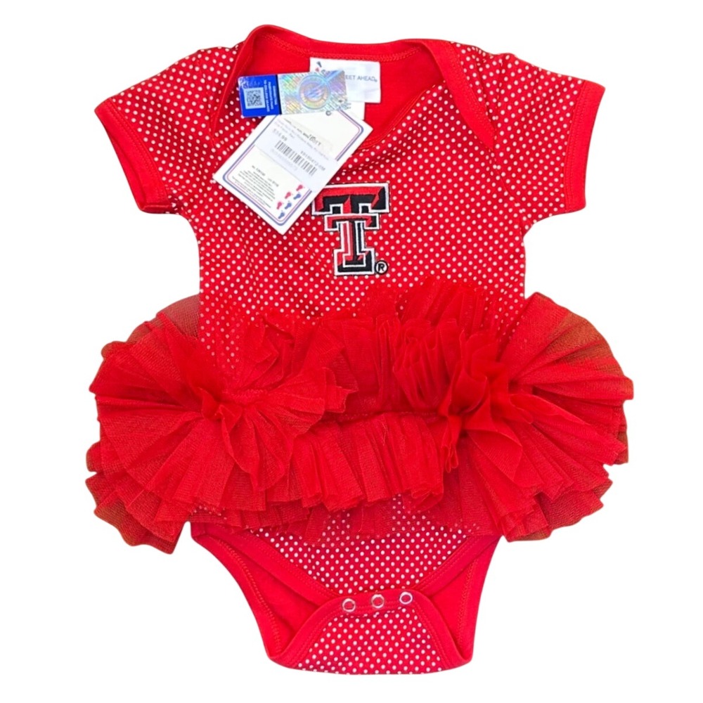 NWT Two Feet Ahead Texas Tech Red Raiders Baby Pin Dot Tutu One Piece Red 6M